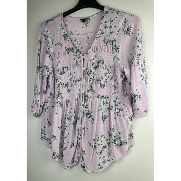 Torrid Crinkle Gauze Smocked Button-Front Top Floral Pink Womens Plus Size 2 2X - Picture 12 of 12